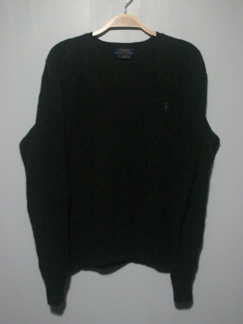 Polo Ralph Lauren Black Crew Neck Knit Sweater Italian Yarn Large
